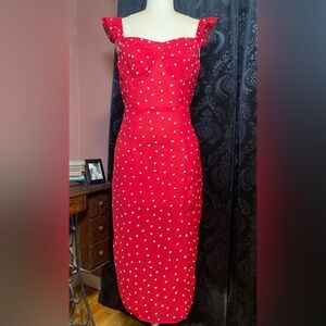 SHEIN Red Heart Pattern Midi Dress